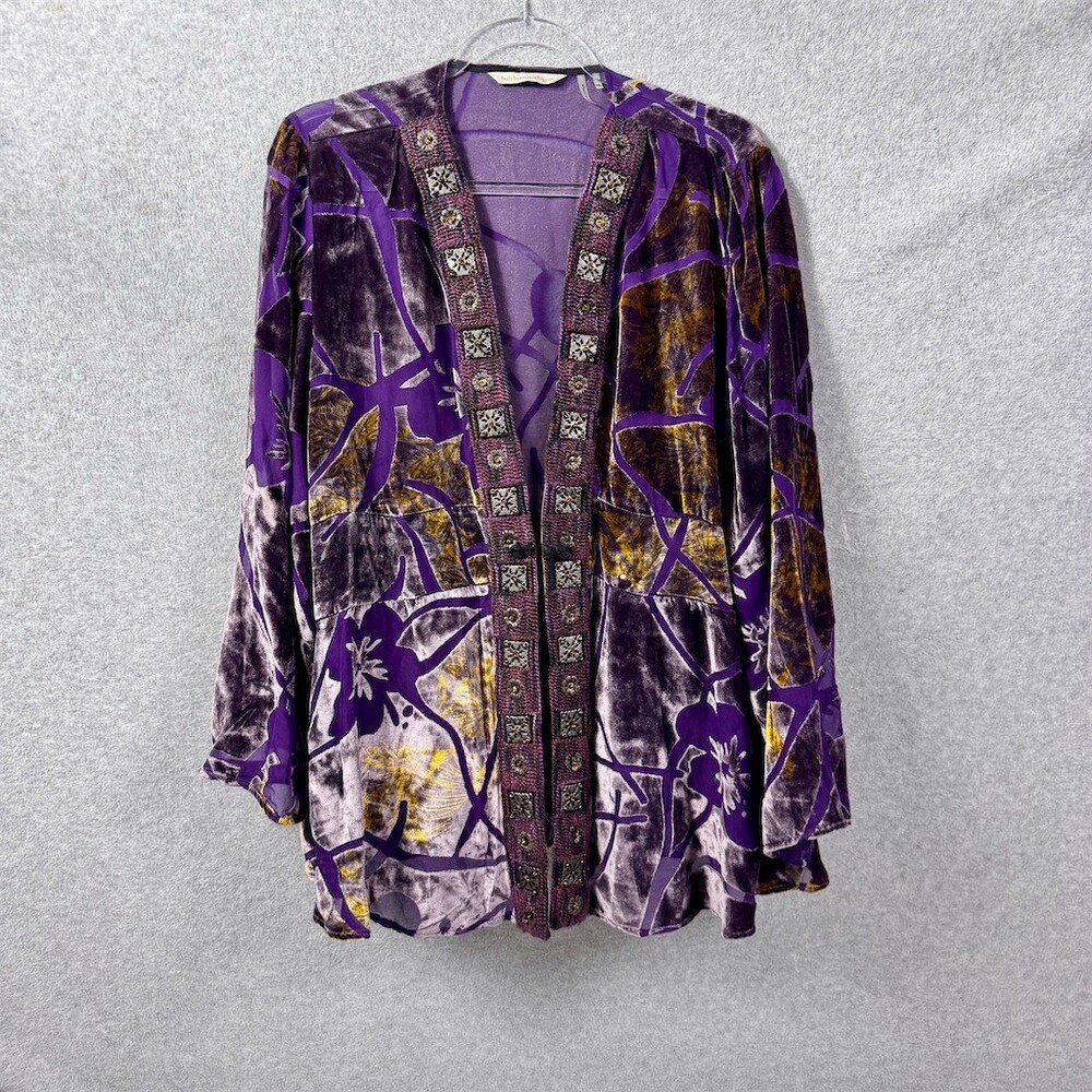 Soft Surroundings Silk Blend Cardigan Womens P XL Floral Open Front Kimono Trim